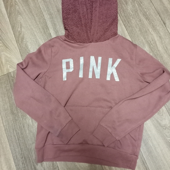 PINK Victoria's Secret Tops - Victoria Secret pink logo sweatshirt size small Sherpa hoodie